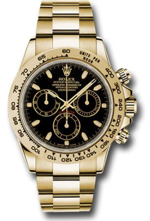 Replica Rolex Yellow Gold Cosmograph Daytona 40 Watch 116508 Black Index Dial